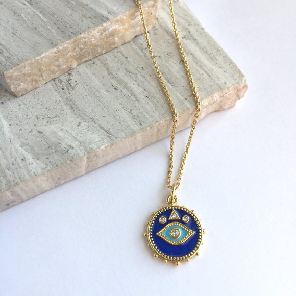 JPeace Designs Jewelry - Blue enamel Protective Eye Medallion Necklace